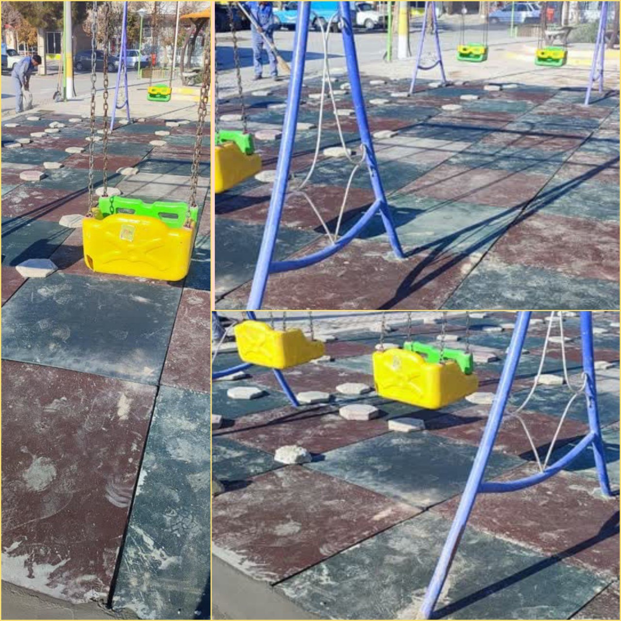 🔰نصب کفپوش جهت ایمن سازی فضای بازی کودکان در پارک محله ای حاج میرزا